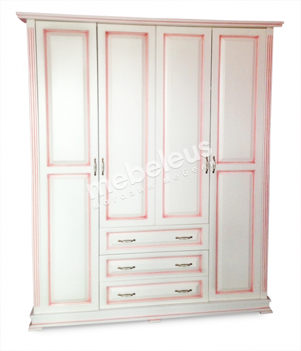 Шкаф четырехстворчатый со встроенным комодом (розовая патина)